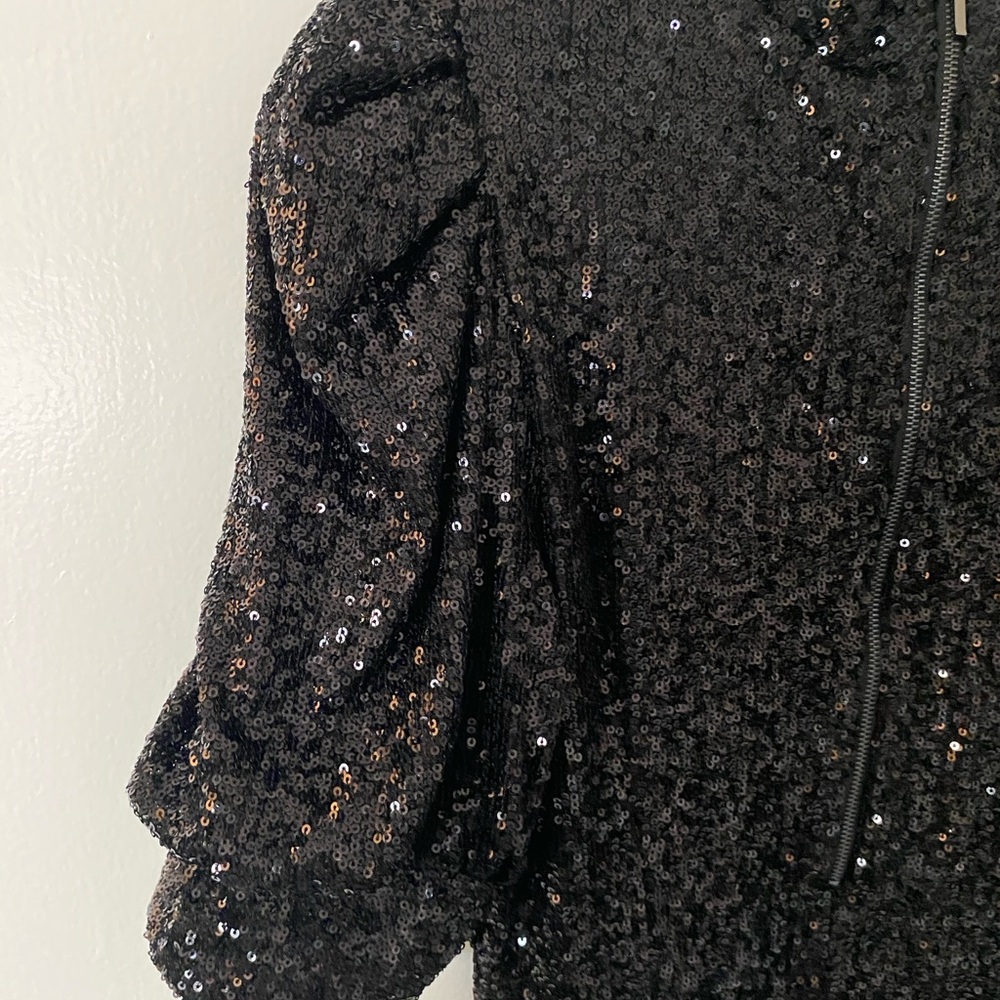 Joie Black Sequin Puff Sleeve Mini Dress - Picture 5 of 5